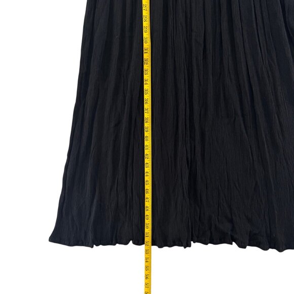 Nordstrom Pleated Maxi Dress Solid Black Long Sleeve Zip Front Mixed Media Sz S - Picture 9 of 11